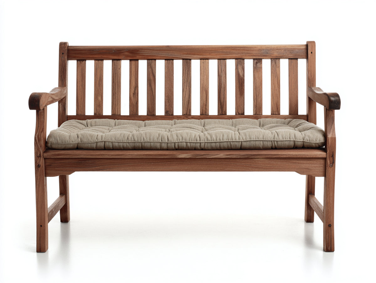 Banc de jardin - Bois-Tissu - 154 x 64 x 90 cm - Brun-Beige - Style classique capitonné