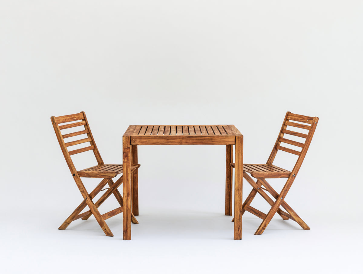 Salon de jardin repas - Bois - 120 x 70 x 75 cm - Marron naturel - Style classique
