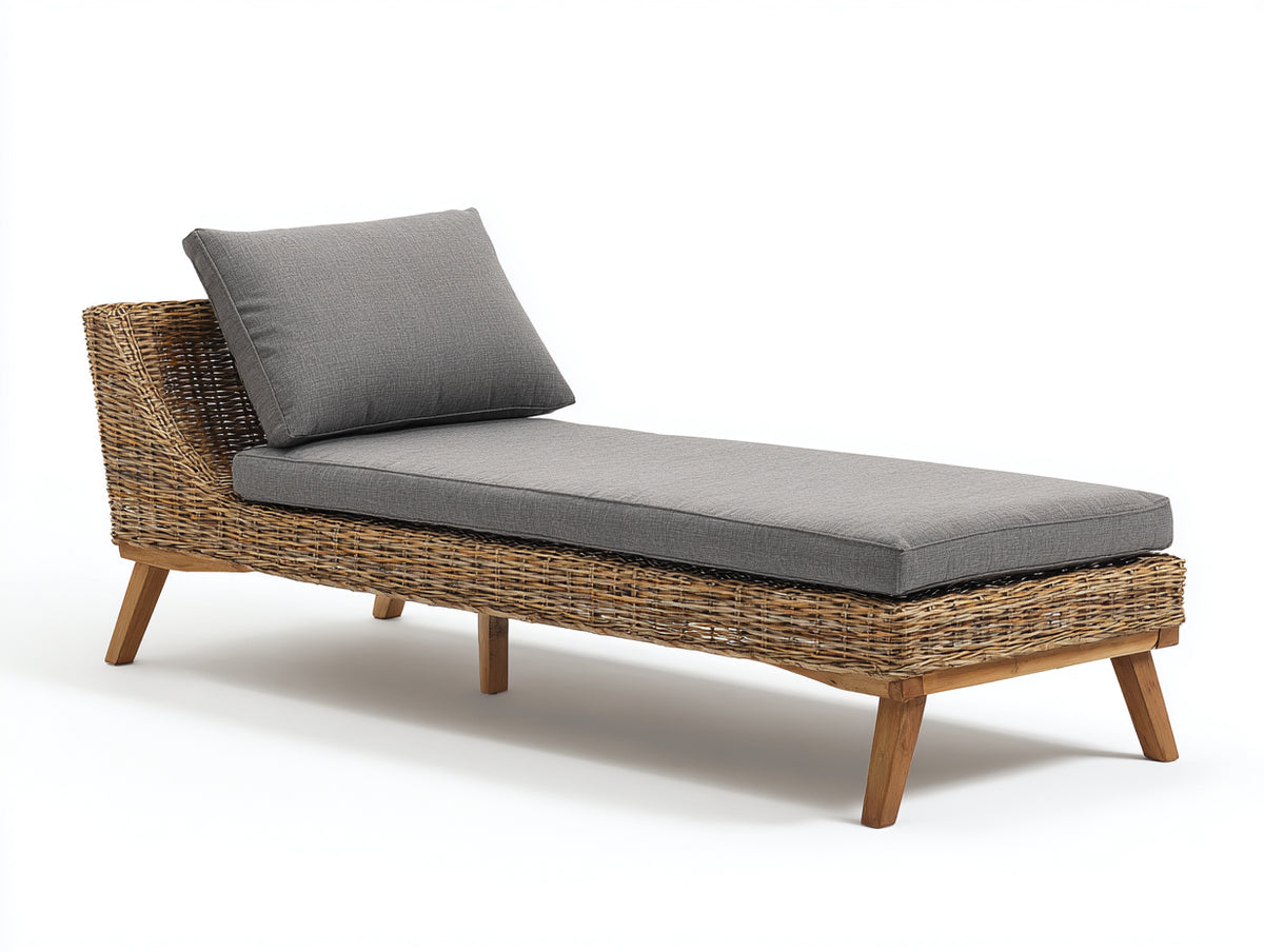 Bain de soleil-Résine tressée-Tissu-Bois-220x85x70 cm-marron-gris-style naturel
