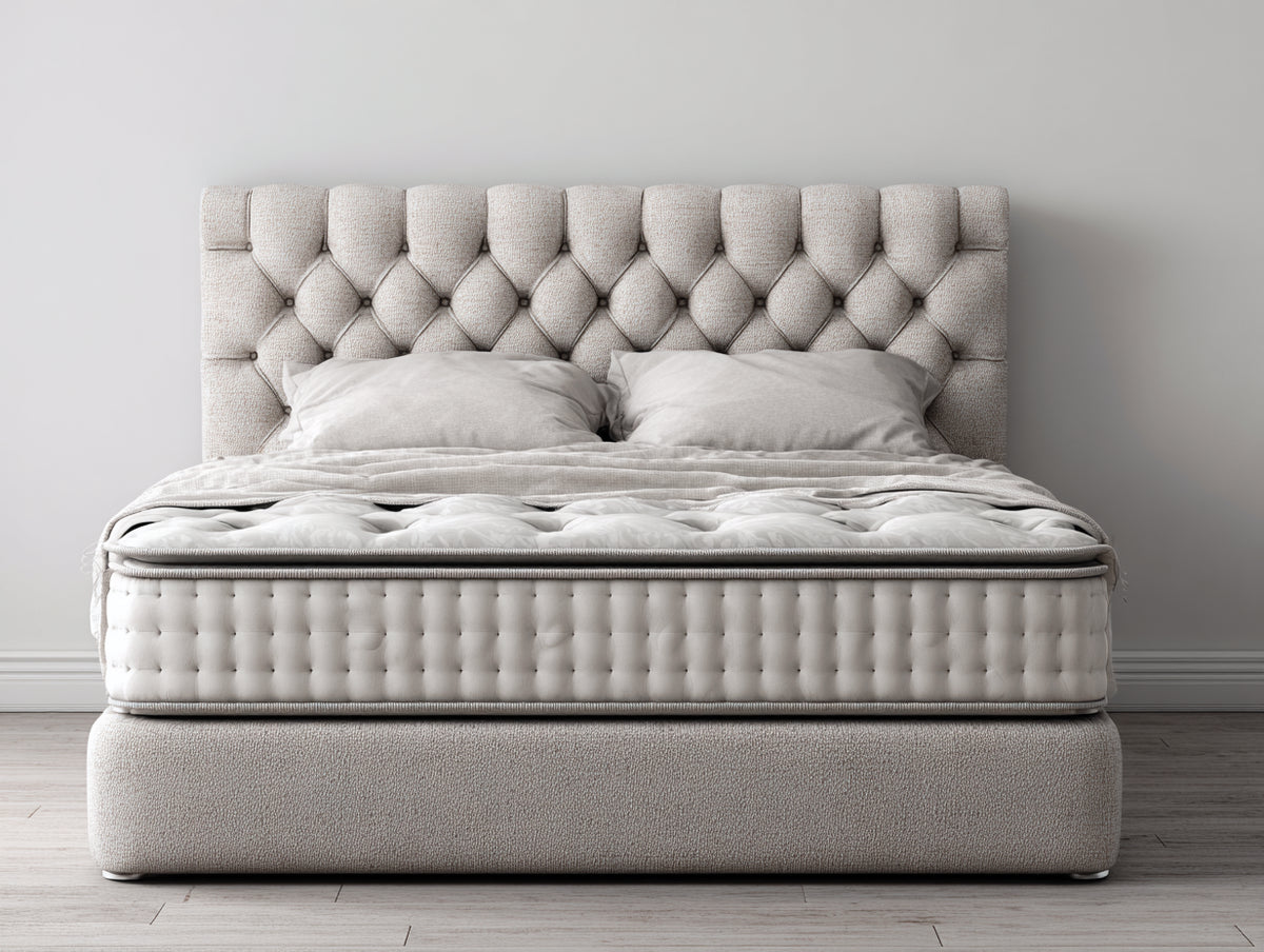 Lit double - Tissu bouclé - 215 x 180 x 125 cm - Beige - Style classique contemporain