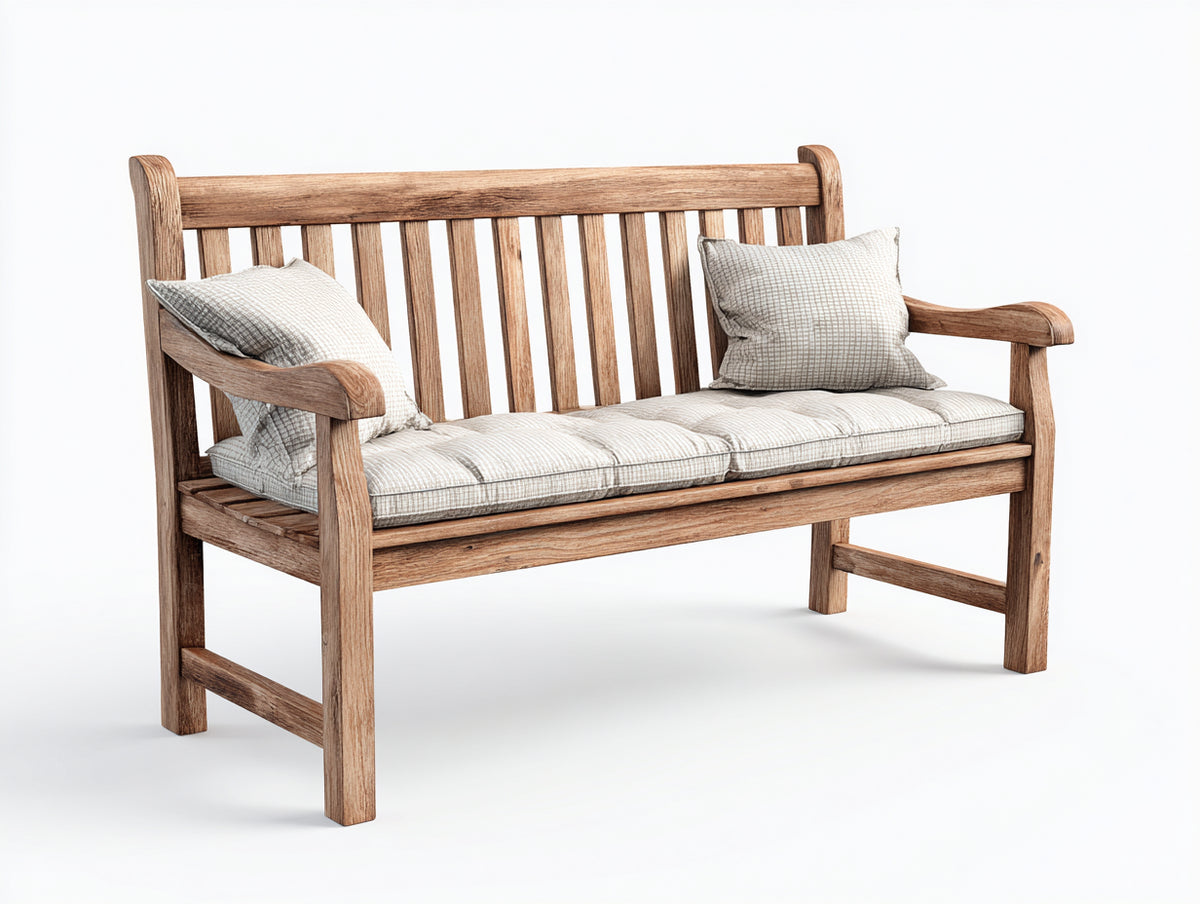 Banc de jardin - Bois-Tissu - 158 x 68 x 91 cm - Bois naturel-Beige - Style contemporain rembourré