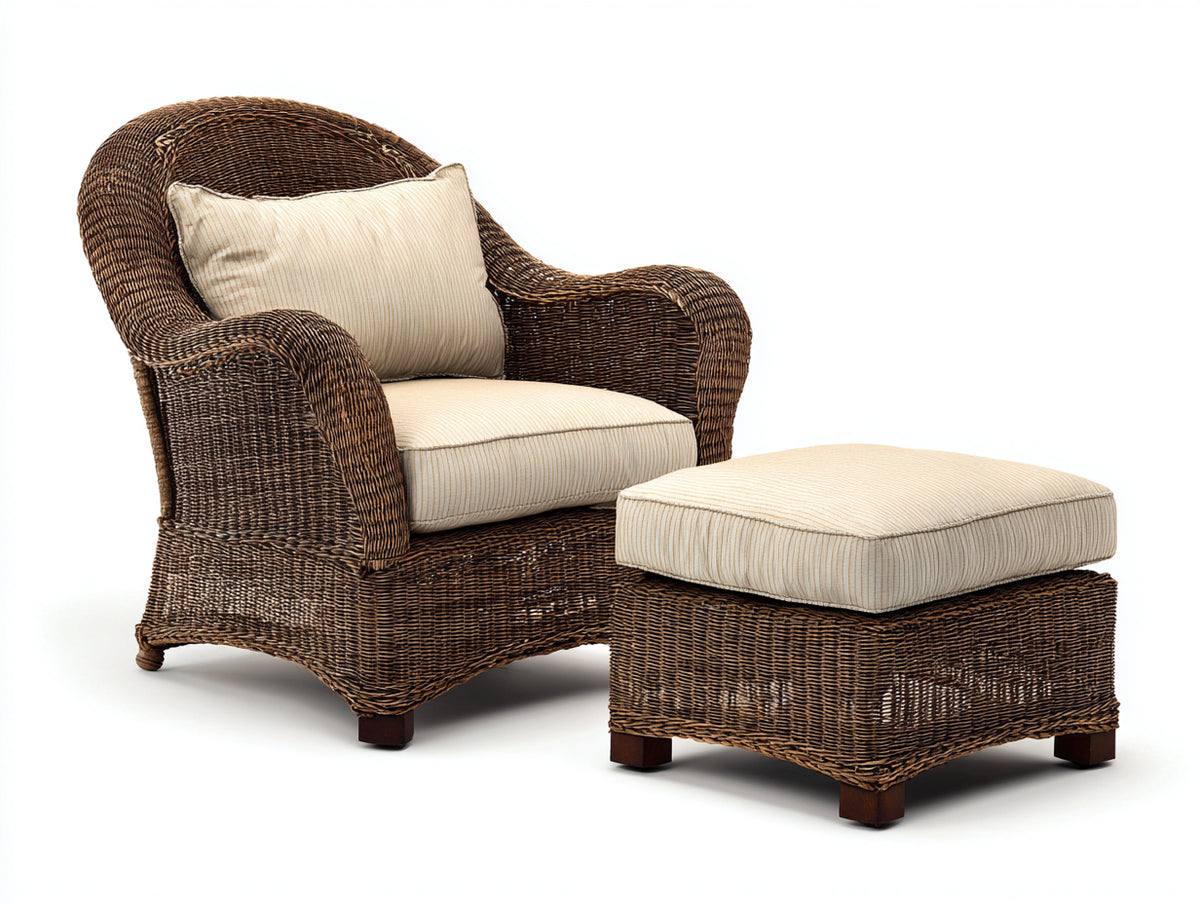 Fauteuil de jardin - Rotin-Tissu-Bois - 90x86x99 cm - Brun foncé-Crème - Style colonial