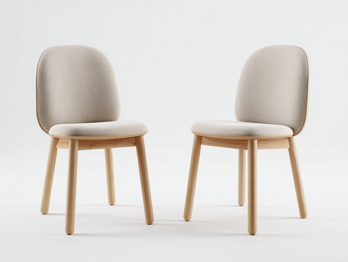 Chaise de salle à manger - Tissu-Bois - 58 x 51 x 86 cm - Écru-Bois clair - Style minimaliste lot de 2