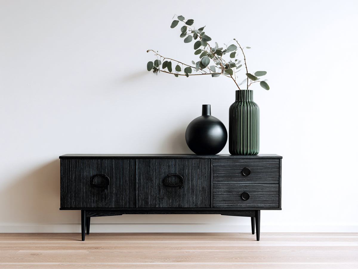 Meuble d'entrée - Bois - 158 x 41 x 72 cm - Noir - Style rétro moderne