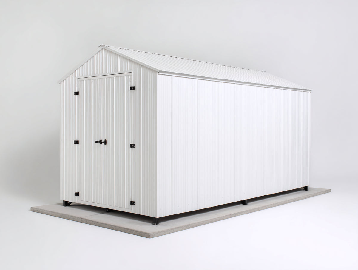 Abri de jardin - Acier galvanisé - 420 x 260 x 248 cm - Blanc-Noir - Style industriel à toit à deux pans