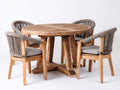 Salon de jardin repas - Bois-Corde-Tissu - 120 x 120 x 76 cm - Marron naturel-Gris - Style naturel