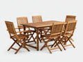 Salon de jardin repas - Bois - 165x95x75 cm - Marron - Style naturel avec fauteuils pliants
