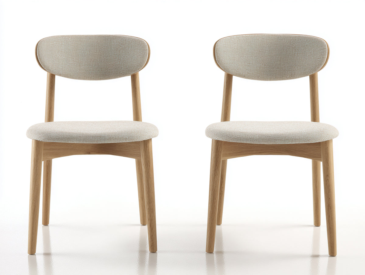 Chaise de salle à manger - Tissu-Bois - 57 x 50 x 80 cm - Beige clair-Bois naturel - Style scandinave lot de 2