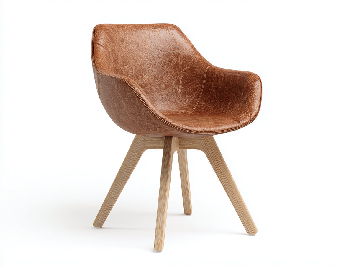 Chaise de salle à manger - Similicuir-Bois - 60 x 56 x 82 cm - Brun cognac-Bois naturel - Style contemporain