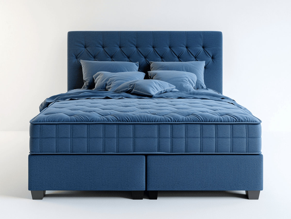 Lit double - Tissu - 215 x 180 x 120 cm - Bleu marine - Style contemporain