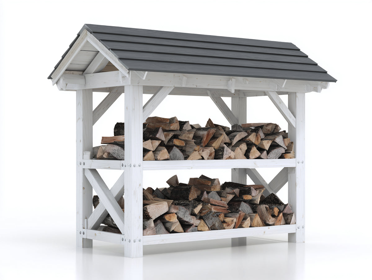 Abri à bûches - Bois-Acier galvanisé - 186 x 72 x 174 cm - Blanc-Gris anthracite - Style contemporain