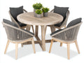 Salon de jardin repas - Bois-Corde-Tissu - 148x148x76 cm - Naturel-Beige-Gris anthracite - Style contemporain