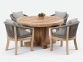 Salon de jardin repas - Bois-Corde-Tissu - 150x150x76 cm - Naturel-Gris foncé-Gris clair - Style contemporain