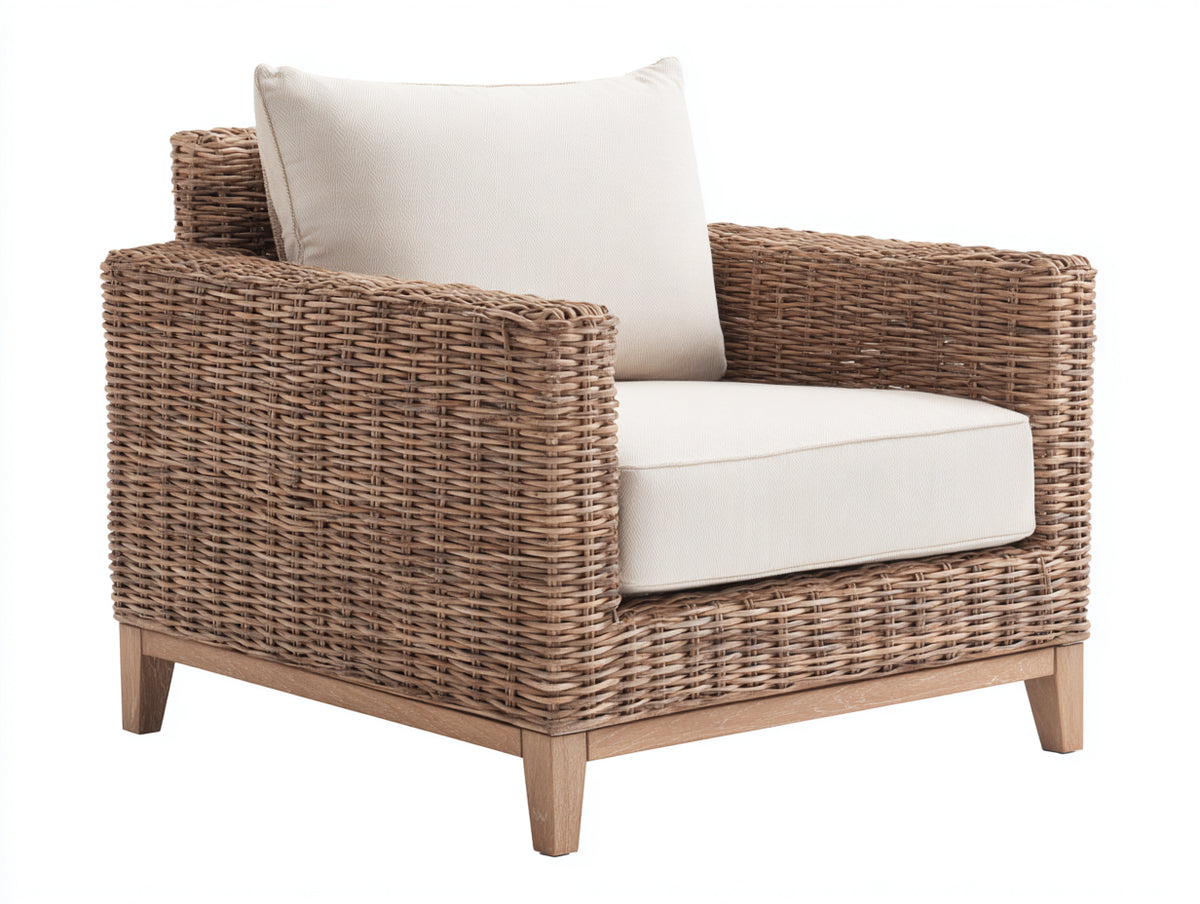 Fauteuil de jardin - Rotin-Tissu-Bois - 85x81x79 cm - Taupe naturel-Crème - Style contemporain