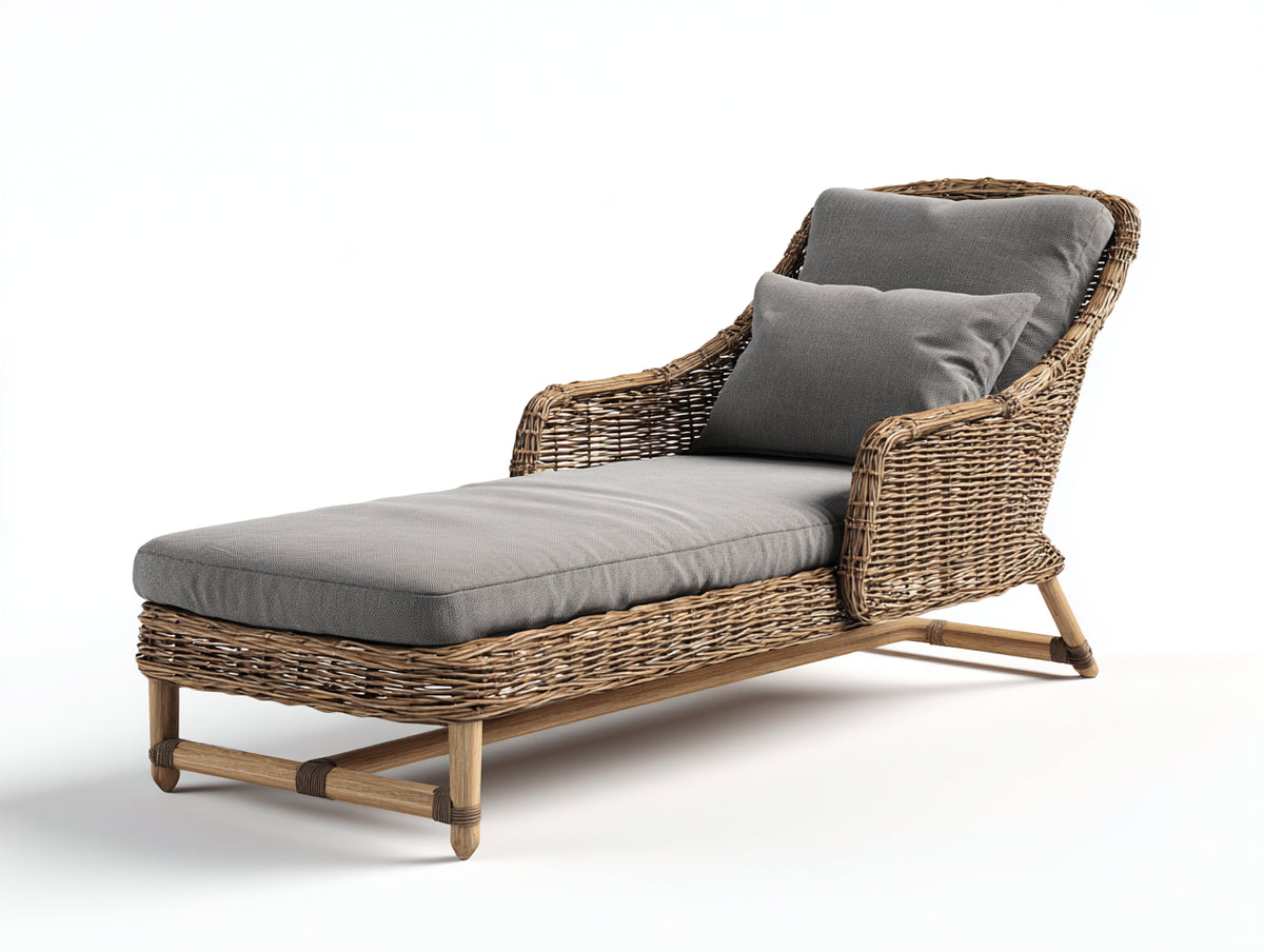 Bain de soleil-Résine tressée-Tissu-Bois-205x80x85 cm-marron-gris-style naturel