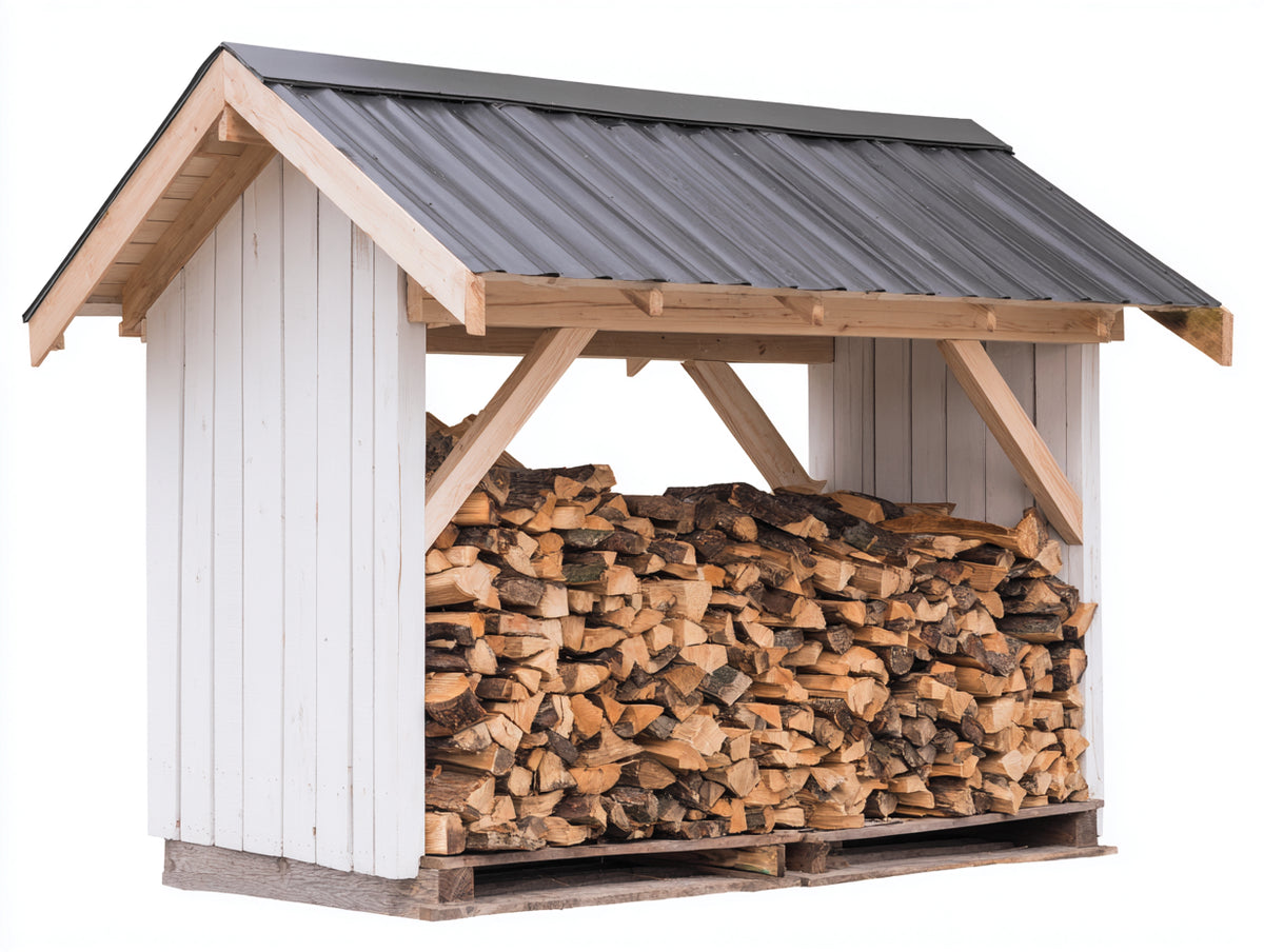 Abri à bûches - Bois-Acier galvanisé - 245 x 105 x 210 cm - Blanc-Bois naturel-Gris anthracite - Style rustique