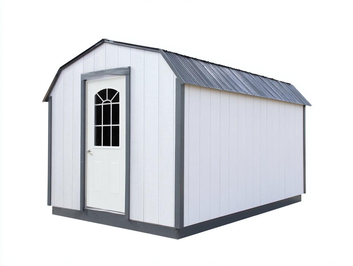 Abri de jardin - Bois-Acier - 305 x 244 x 248 cm - Blanc-Gris ardoise - Style grange à toit brisé