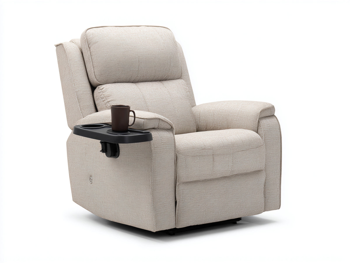 Fauteuil relax - Tissu texturé - 94x99x105 cm - Beige lin - Style contemporain avec tablette pivotante