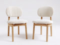 Chaise de salle à manger - Tissu bouclé-Bois - 58 x 52 x 81 cm - Blanc cassé-Bois clair - Style contemporain lot de 2